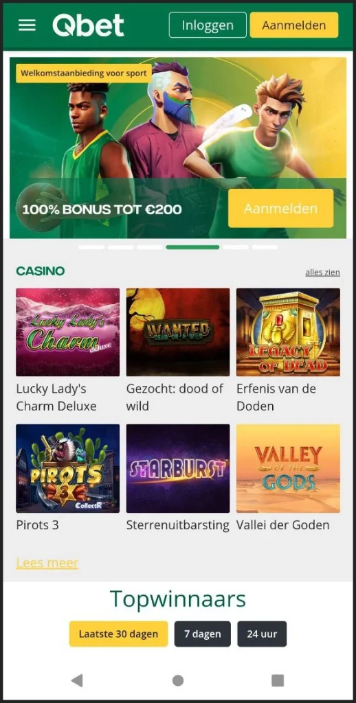 De Qbet mobile interface